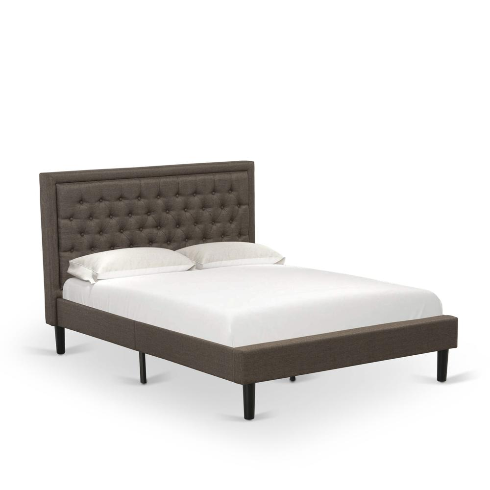 KD18Q-2GA08 3 Pc Queen Bed Set - Queen Bed Frame Brown Headboard with 2 Small Night Stand - Black Finish Legs