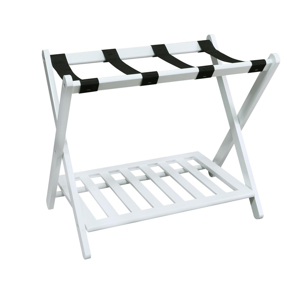 Luggage Rack with Shelf- White