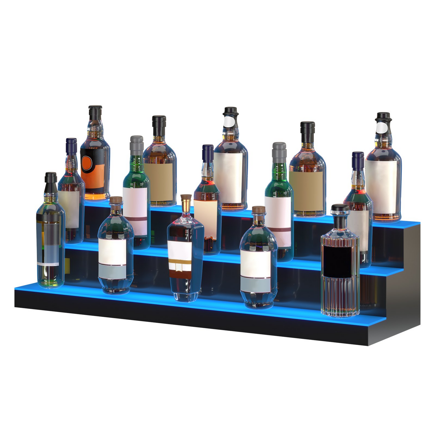 LED Lighted Liquor Bottle Display, 3 Tiers 40 Inches, Illuminated Home Bar Shelf with RF Remote & App Control 7 Static Colors 1-4 H Timing, Acrylic Drinks Lighting Shelf for Holding 30 Bottles