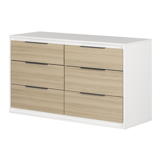 Hourra 6-Drawer Double Dresser, Soft Elm and White