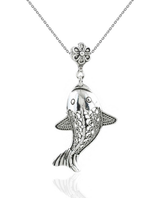 Filigree Art Fish Figured Women Silver Pendant Necklace