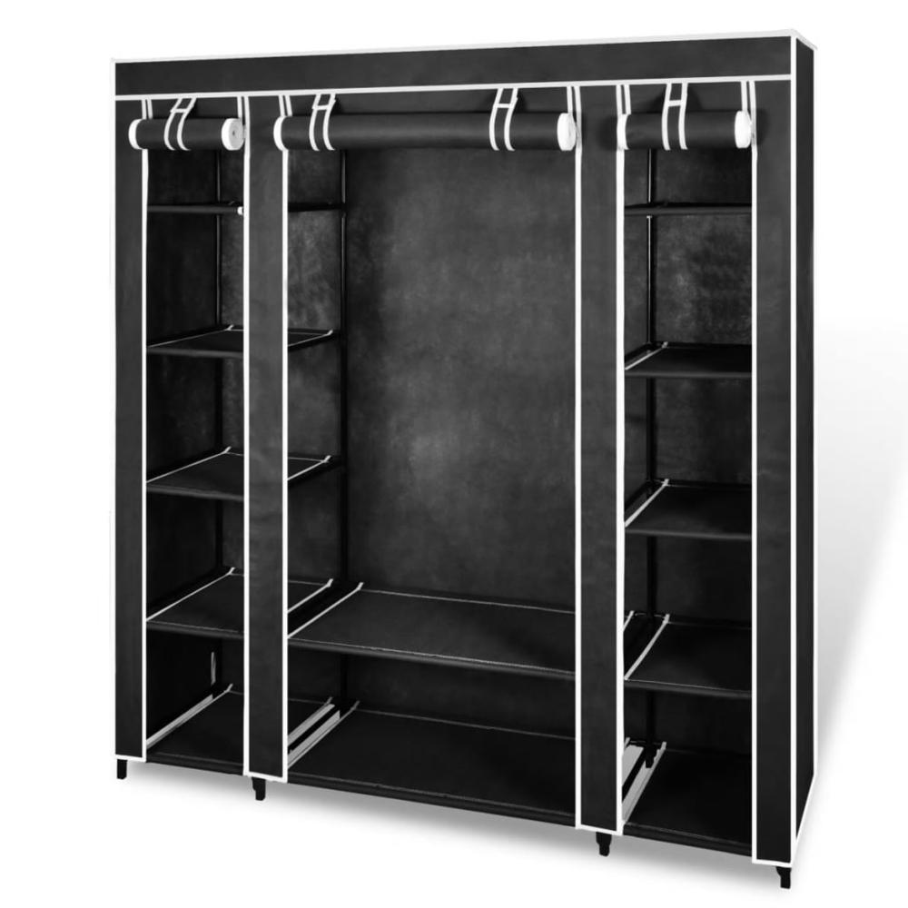 Fabric Wardrobe with Compartments and Rods 17.7"x59"x69" Black, 240495