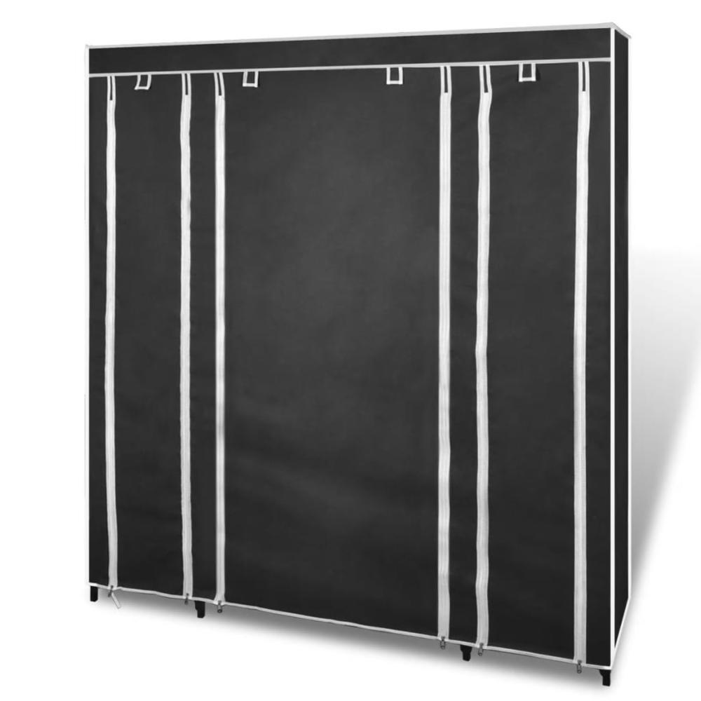 Fabric Wardrobe with Compartments and Rods 17.7"x59"x69" Black, 240495