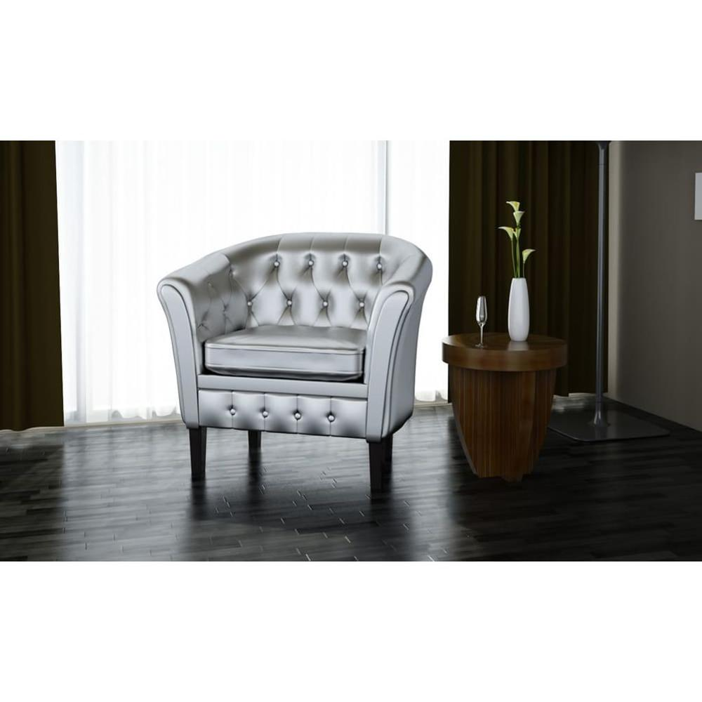 Tub Chair Silver Faux Leather