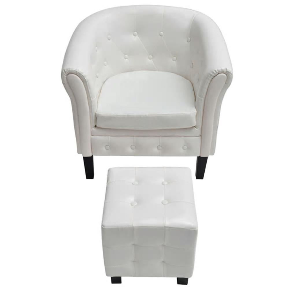 Tub Chair with Footstool White Faux Leather, 60711