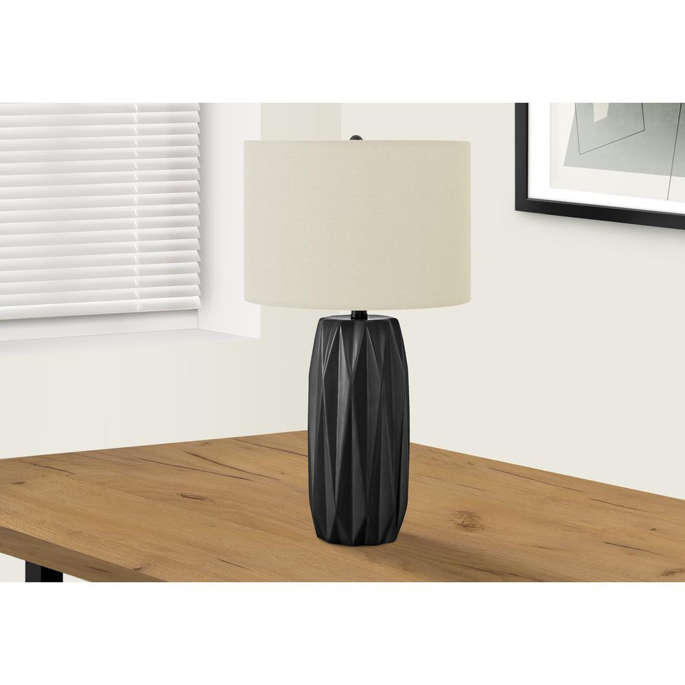 Lighting, 25"H, Table Lamp, Black Ceramic, Ivory / Cream Shade, Contemporary