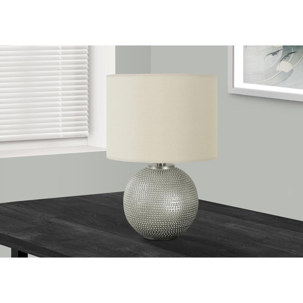 Lighting, 19"H, Table Lamp, Grey Resin, Ivory / Cream Shade, Modern