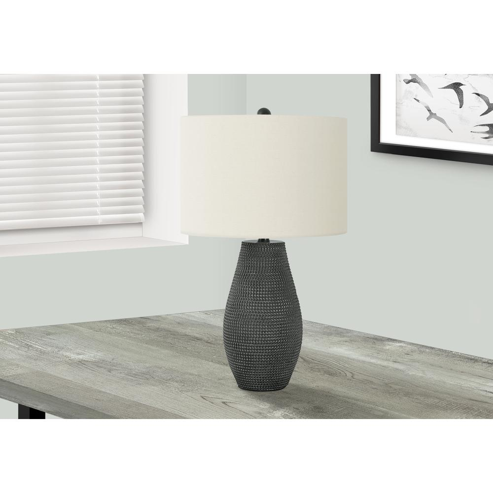 Lighting, 24"H, Table Lamp, Black Resin, Ivory / Cream Shade, Contemporary