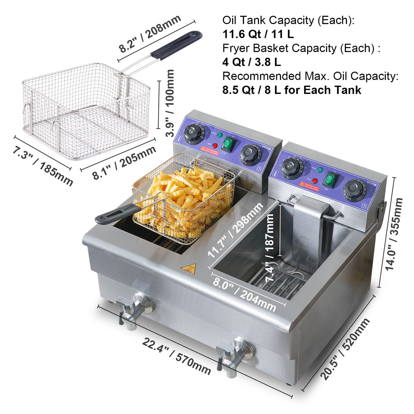 VEVOR Commercial Electric Deep Fryer Countertop Deep Fryer with Dual Tanks 3000W