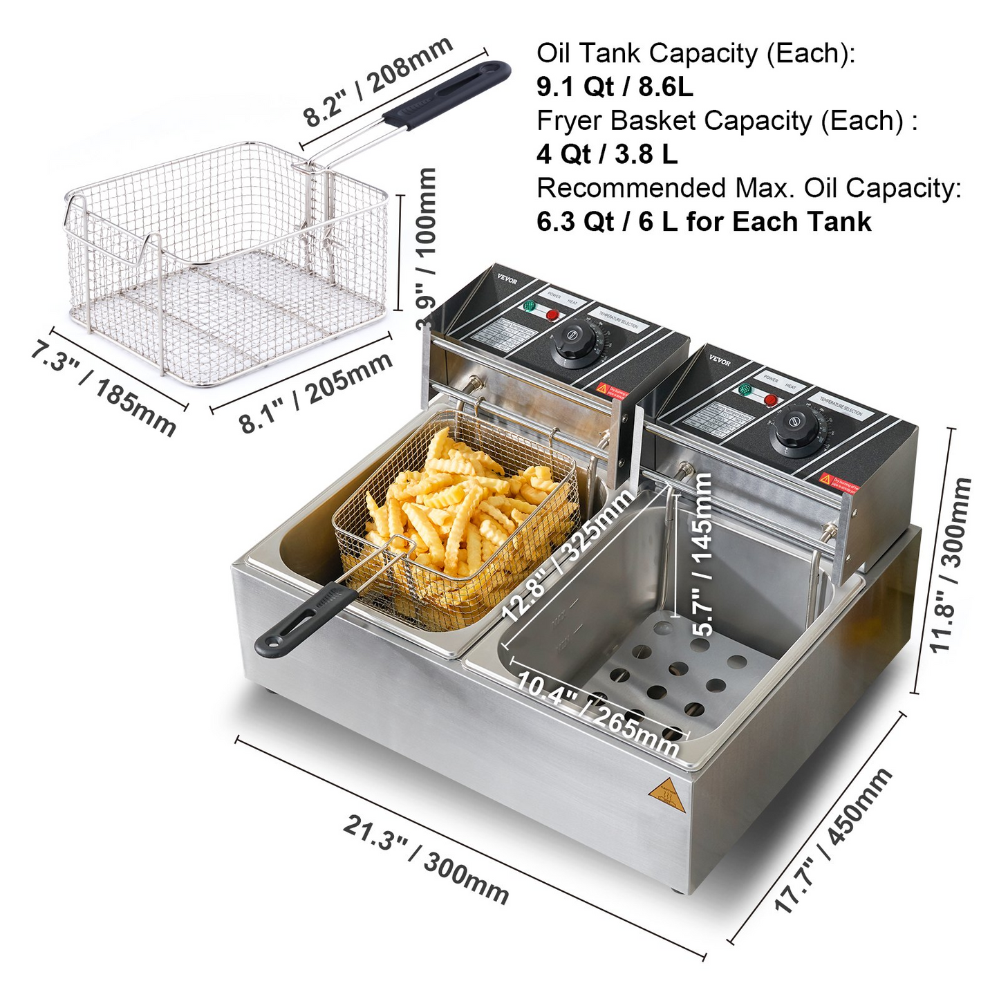 VEVOR Commercial Electric Deep Fryer Countertop Deep Fryer Dual Detachable Tanks