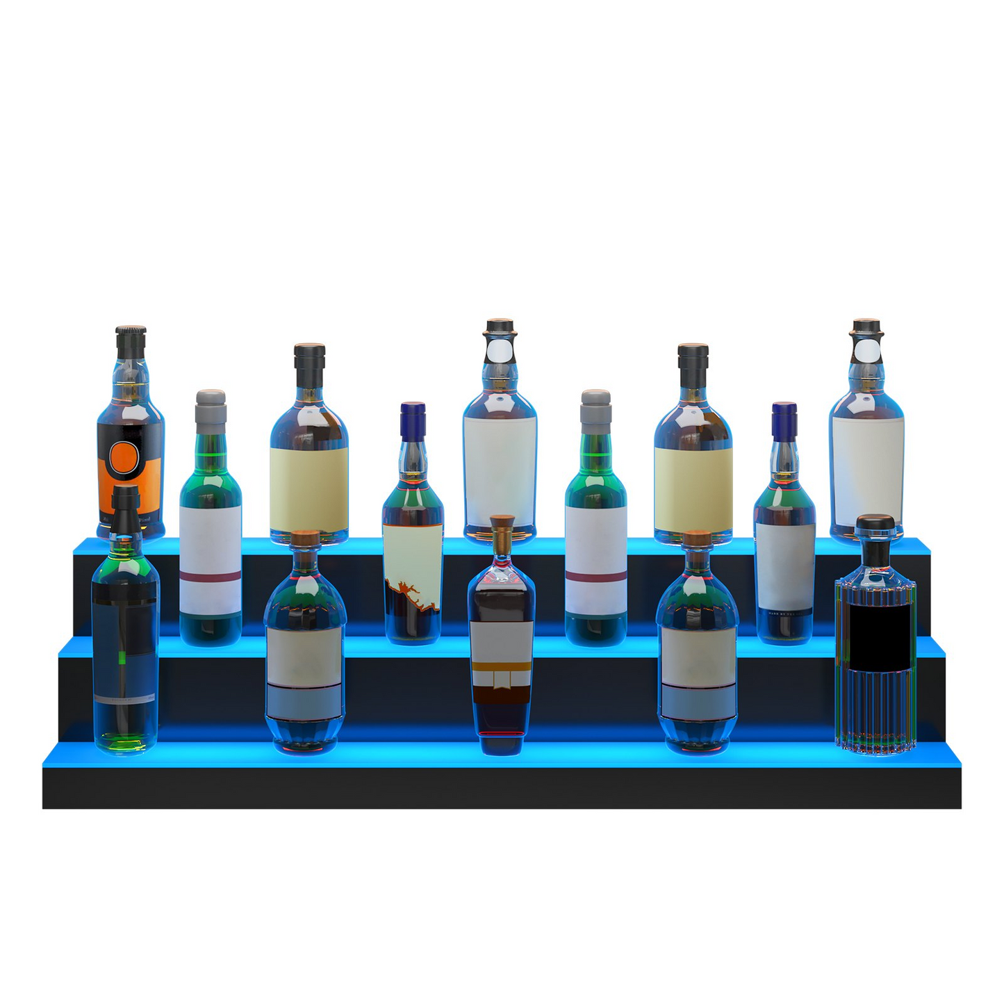 LED Lighted Liquor Bottle Display, 3 Tiers 40 Inches, Illuminated Home Bar Shelf with RF Remote & App Control 7 Static Colors 1-4 H Timing, Acrylic Drinks Lighting Shelf for Holding 30 Bottles