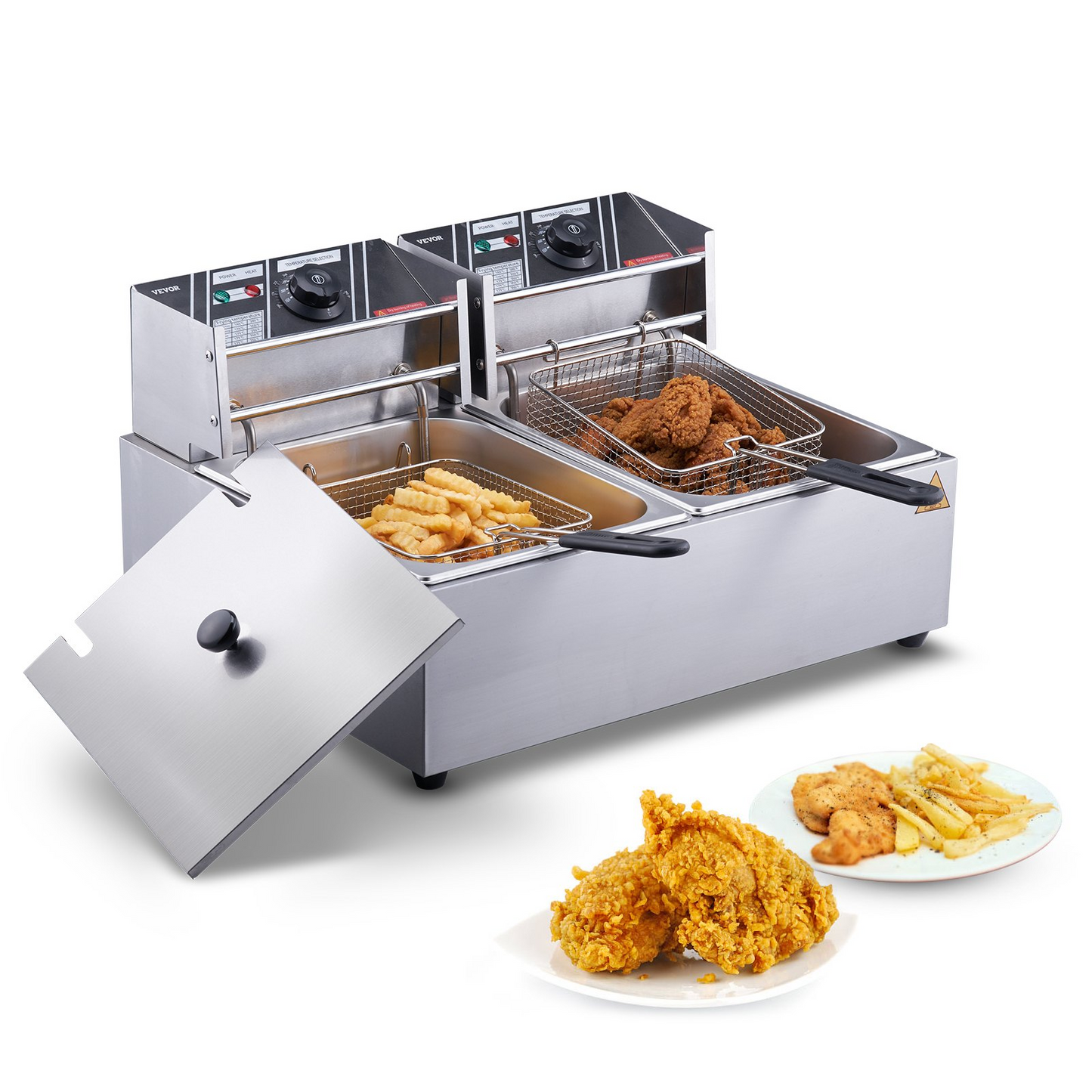 VEVOR Commercial Electric Deep Fryer Countertop Deep Fryer Dual Detachable Tanks