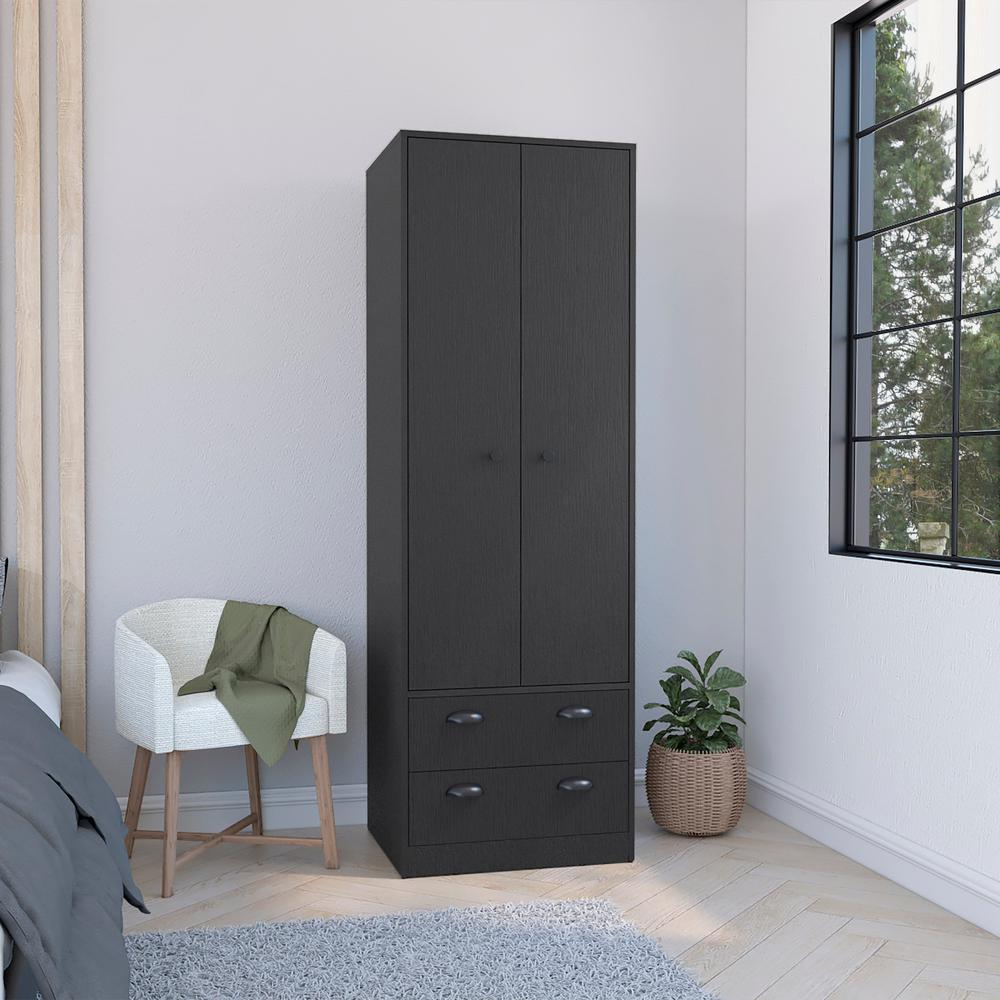 Bonaire Armoire with 2-Drawers and 2-Doors, Black