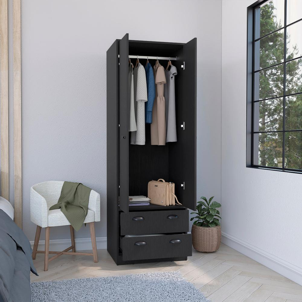 Bonaire Armoire with 2-Drawers and 2-Doors, Black