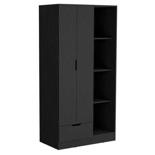 Toccoa Armoire with 1-Drawer and 4-Tier Open Shelves, Black