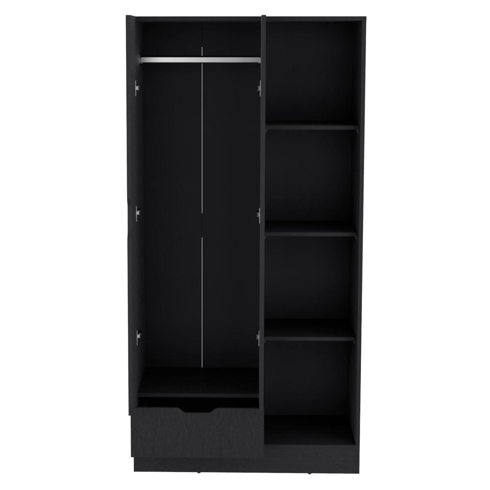 Toccoa Armoire with 1-Drawer and 4-Tier Open Shelves, Black