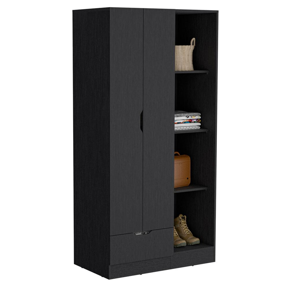 Toccoa Armoire with 1-Drawer and 4-Tier Open Shelves, Black