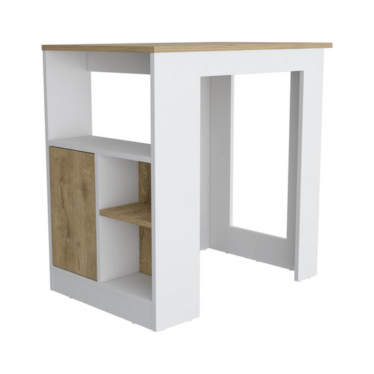 Masset Kitchen Island with Side Shelves and Cabinet, White / Macadamia