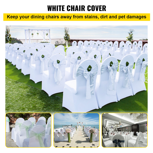 VEVOR 100 Pcs White Chair Covers Polyester Spandex Chair Cover Stretch Slipcovers for Wedding Party Dining Banquet Flat-Front Chair Covers