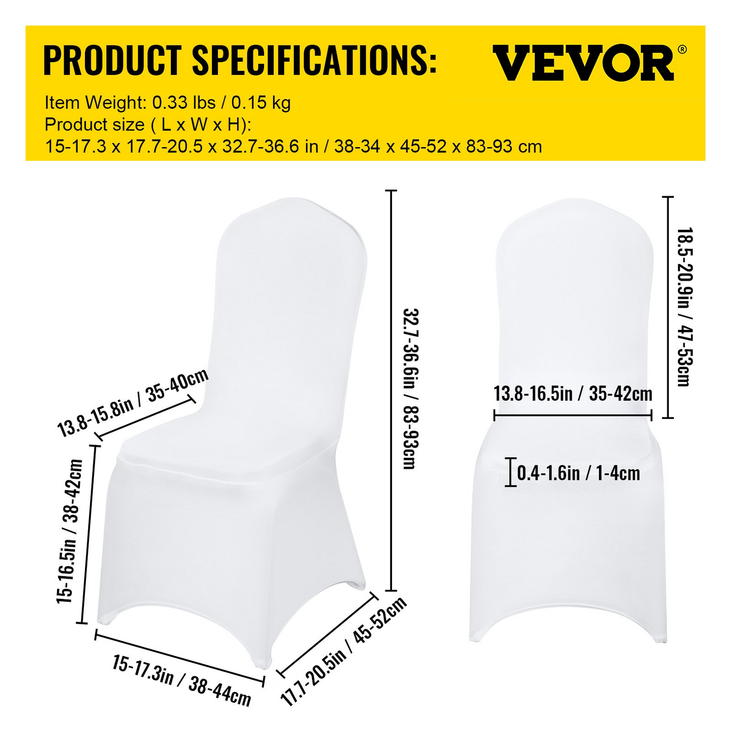 VEVOR 100 Pcs White Chair Covers Polyester Spandex Chair Cover Stretch Slipcovers for Wedding Party Dining Banquet Flat-Front Chair Covers