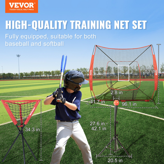 7x7 ft Baseball Softball Practice Net, Portable Baseball Training Net for Hitting Catching Pitching, Backstop Baseball Equipment with Bow Frame, Carry Bag, Strike Zone, Ball, Tee, Ball Collector