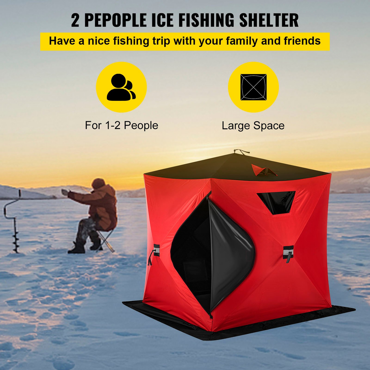 2-Person Ice Fishing Shelter Tent Portable Pop Up House Outdoor Fish Equipment