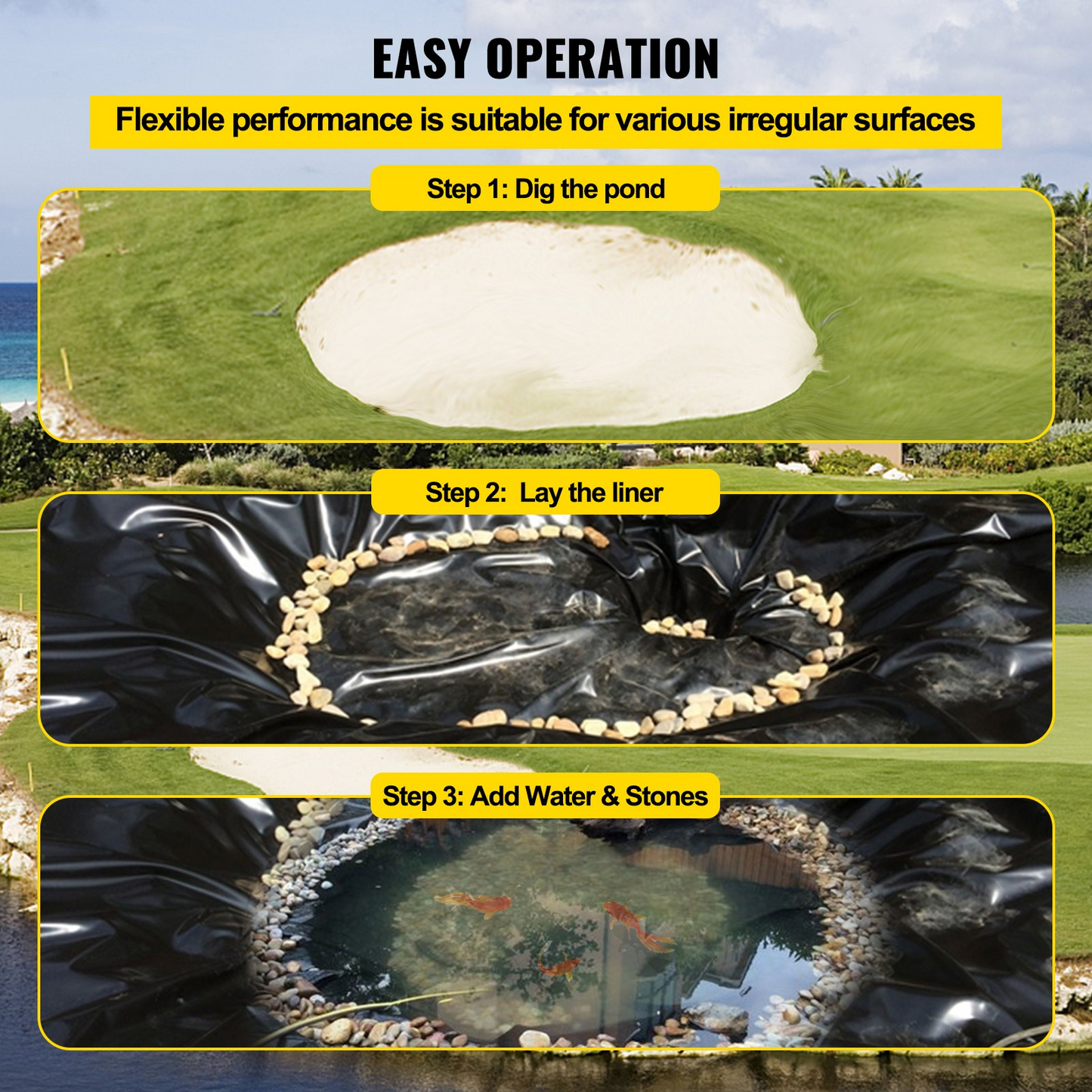 VEVOR LLDPE Pond Liner 20x25 ft, Pond Liner 20 Mil, Fish Pond Liners for Waterfall, Pond and Fish Ponds