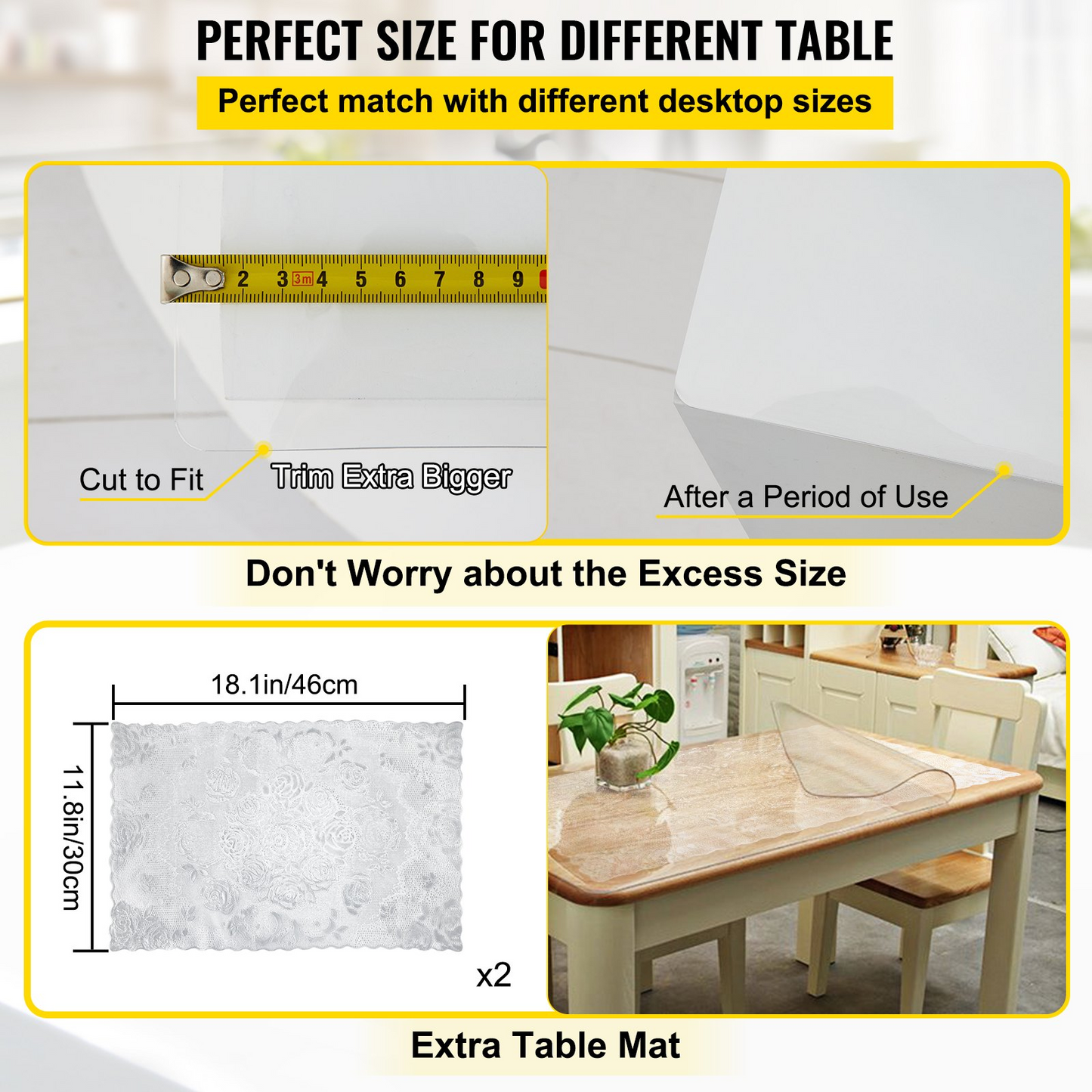 Plastic Table Cover 24 x 60 Inch, 1.5 mm Thick Clear Table Protector, Rectangle Clear Desk Mat, Waterproof & Easy Cleaning for Office Dresser Night Stand