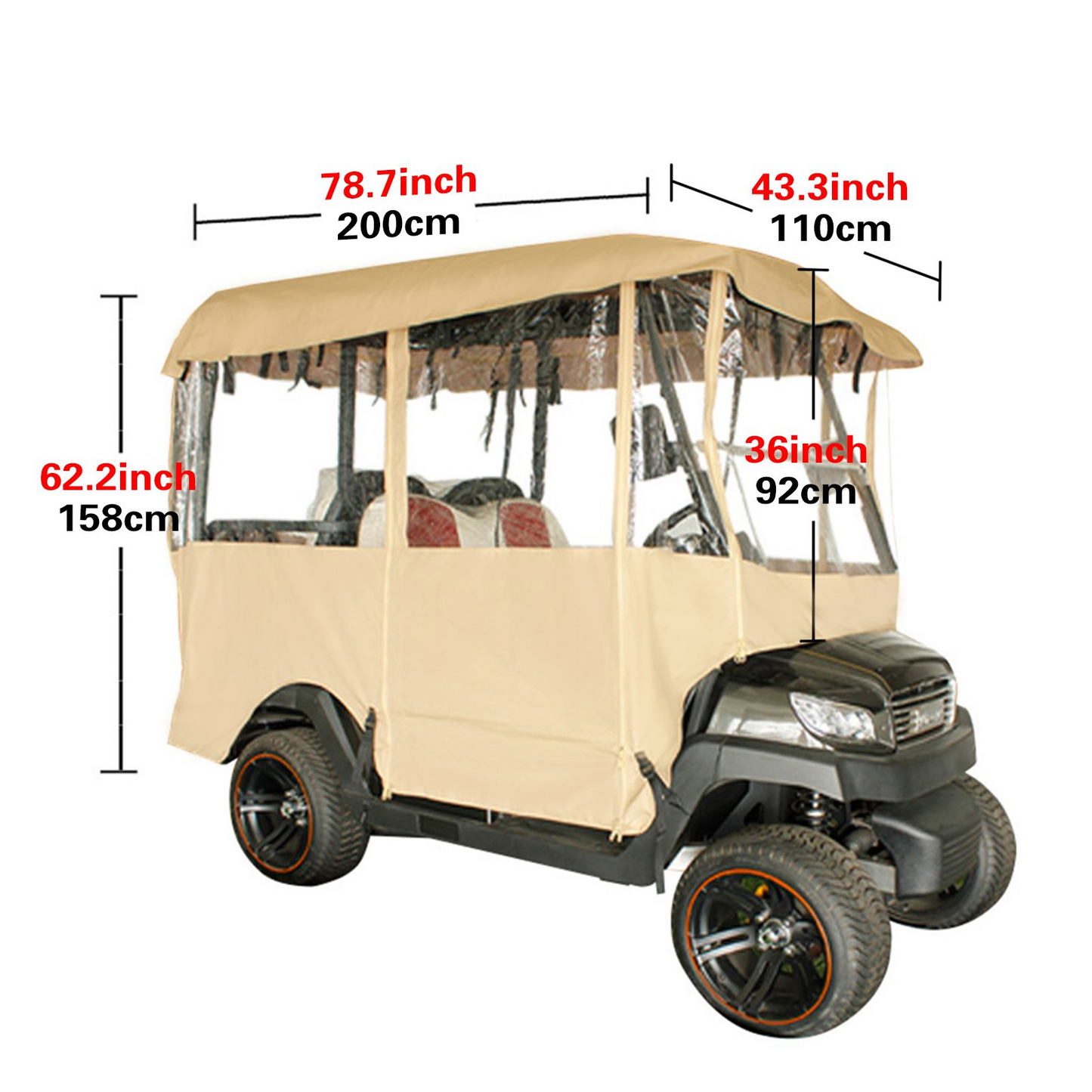 Golf Cart Enclosure, 4-Person Golf Cart Cover, 4-Sided Fairway Deluxe, 300D Waterproof Driving Enclosure with Transparent Windows, Fit for EZGO, Club Car, Yamaha Cart (Roof Up to 78.7''L)