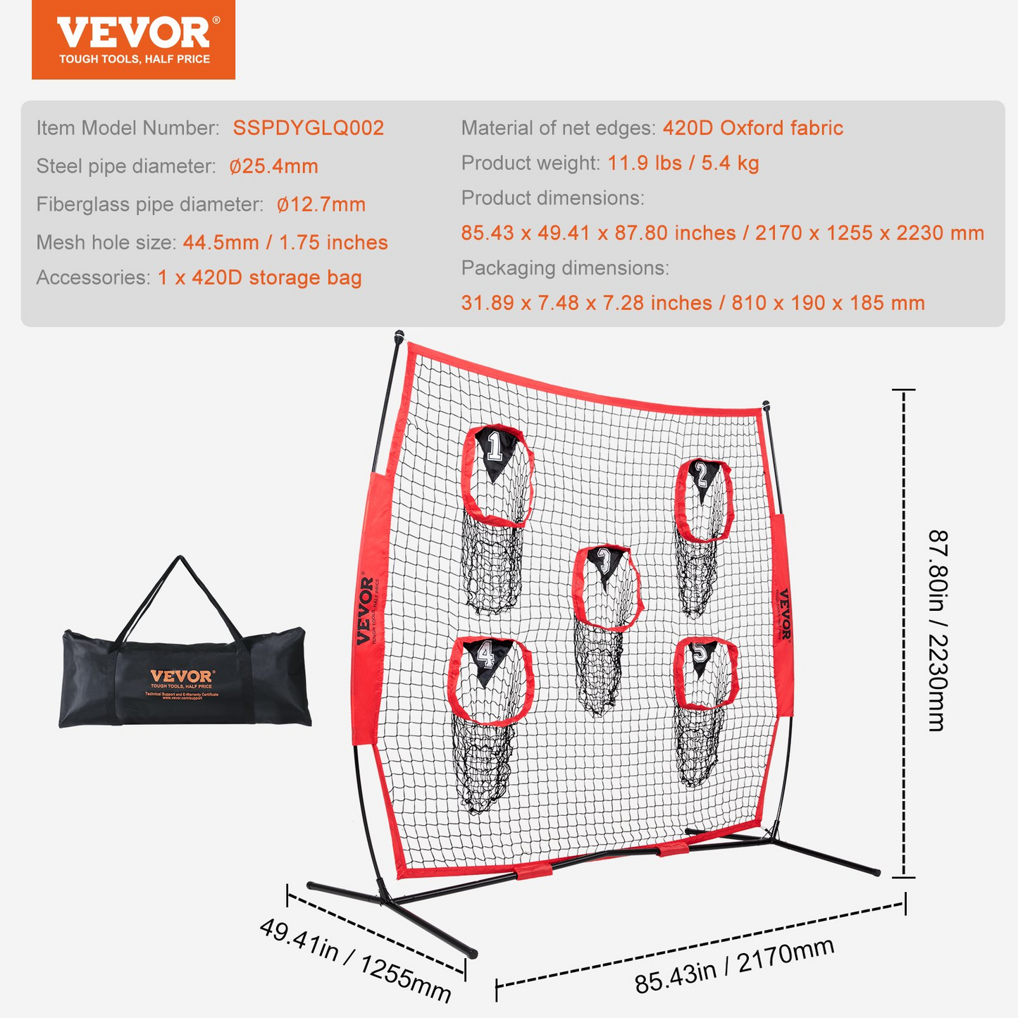 7 x 7 ft Football Trainer Throwing Net, Training Throwing Target Practice Net with 5 Target Pockets, Knotless Net Includes Bow Frame and Portable Carry Case, Improve QB Throwing Accuracy, Red