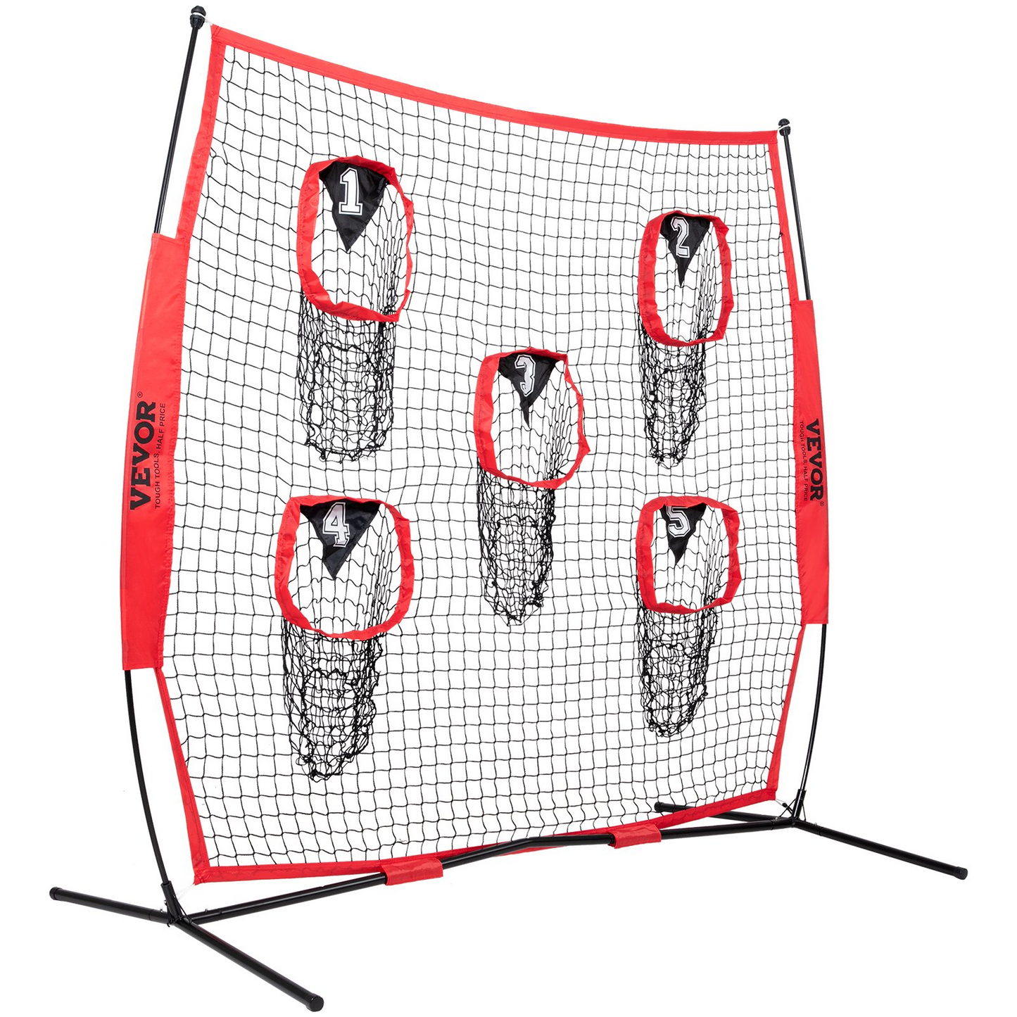 8 x 8 ft Football Trainer Throwing Net, Training Throwing Target Practice Net with 5 Target Pockets, Knotless Net Includes Bow Frame and Portable Carry Case, Improve QB Throwing Accuracy, Red