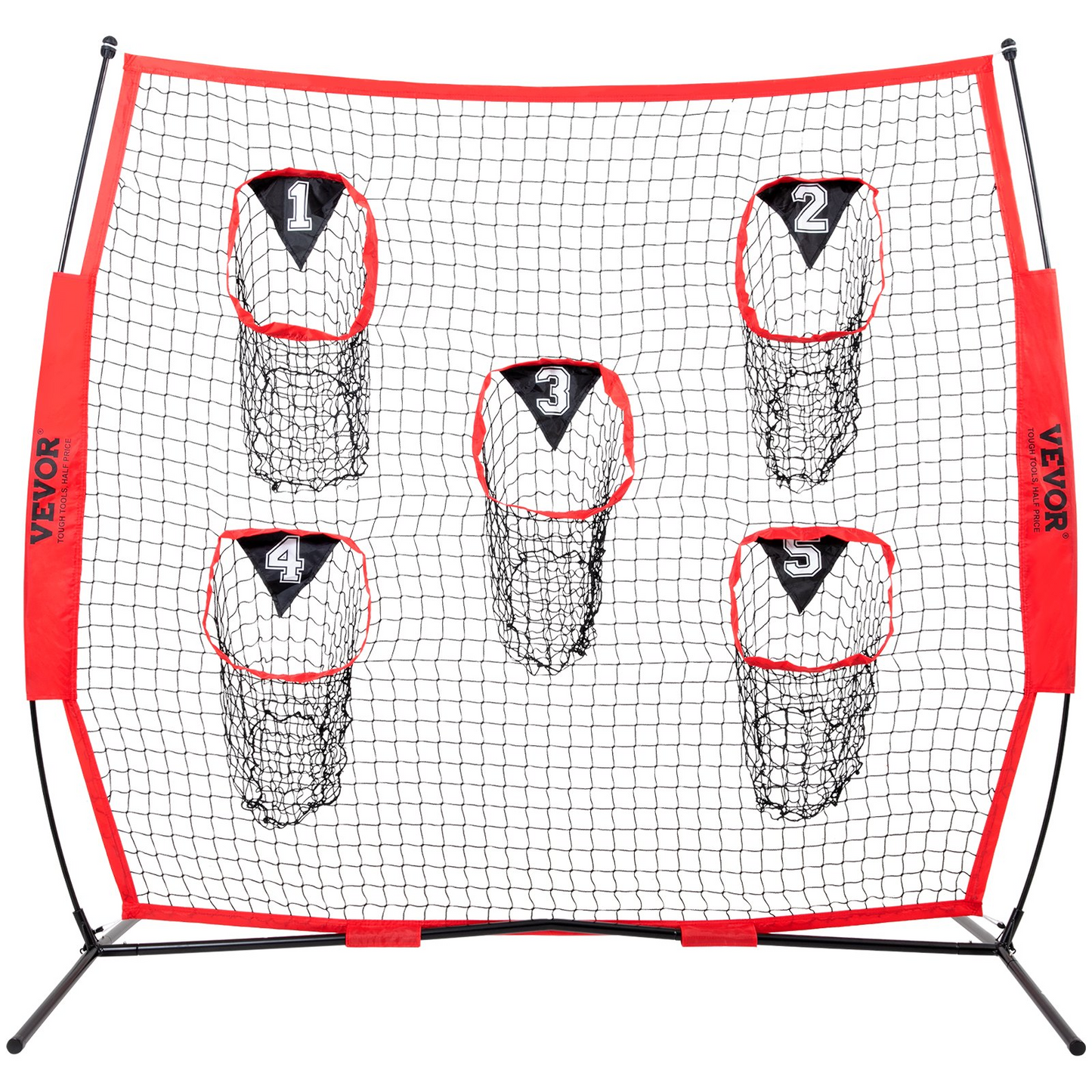 8 x 8 ft Football Trainer Throwing Net, Training Throwing Target Practice Net with 5 Target Pockets, Knotless Net Includes Bow Frame and Portable Carry Case, Improve QB Throwing Accuracy, Red