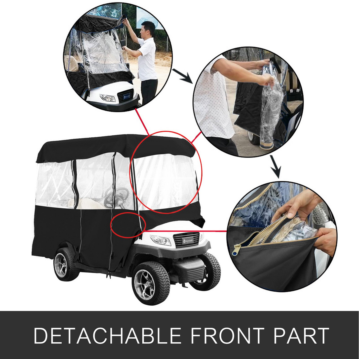 Golf Cart Enclosure 86'', 4-Person Golf Cart Cover, 4-Sided Fairway Deluxe, 300D Waterproof Driving Enclosure with Transparent Windows, Fit for EZGO, Club Car, Yamaha Cart