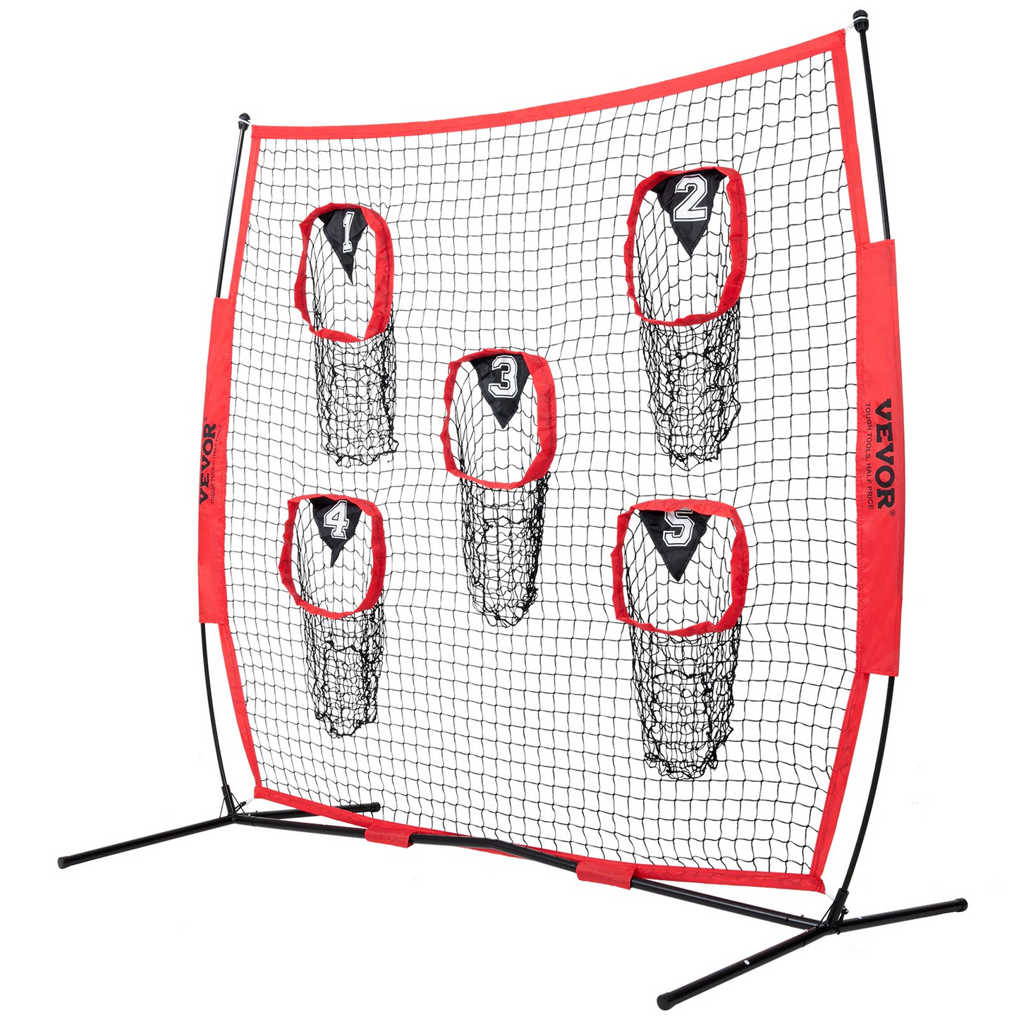 6 x 6 ft Football Trainer Throwing Net, Training Throwing Target Practice Net with 5 Target Pockets, Knotless Net Includes Bow Frame and Portable Carry Case, Improve QB Throwing Accuracy, Red