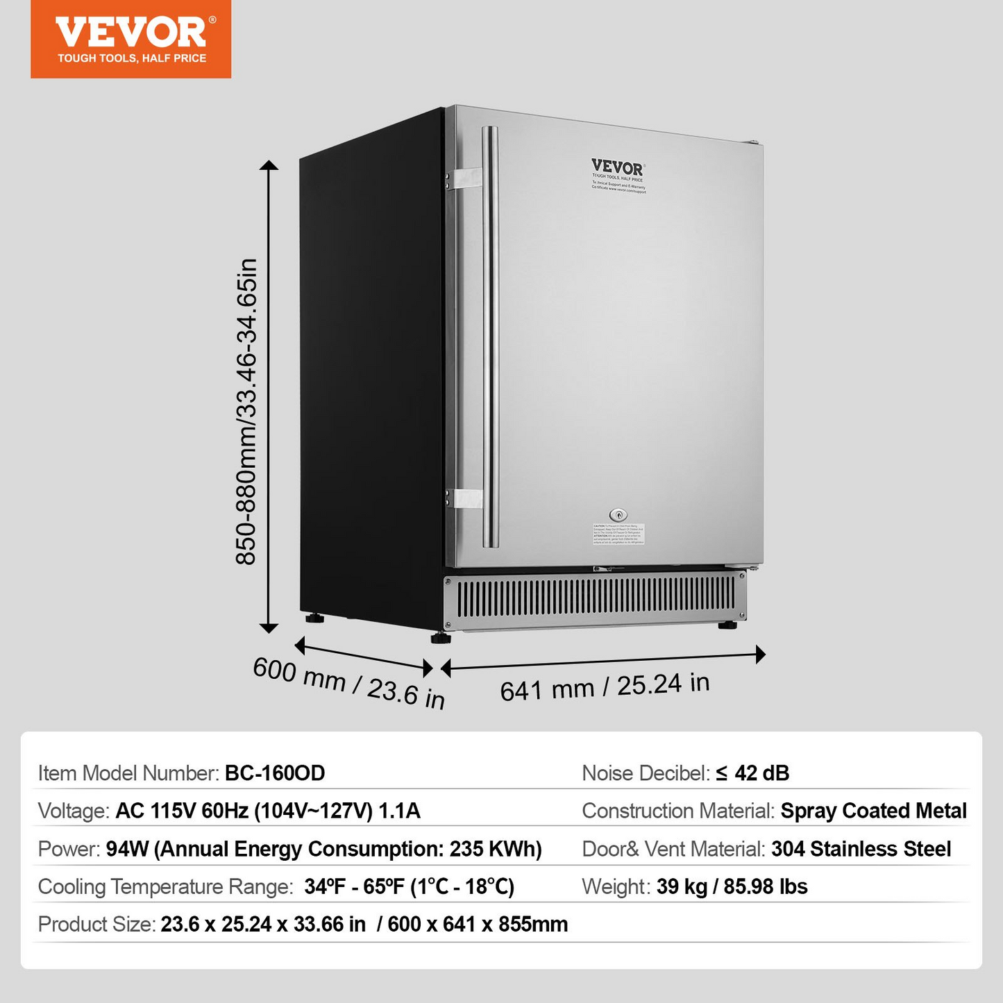 24 inch Indoor/Outdoor Beverage Refrigerator, 185QT Undercounter or Freestanding Beverage Fridge, 175 Cans Built-in Beer Fridge with Metal Plate Body for Residential Home Bar Commercial Use