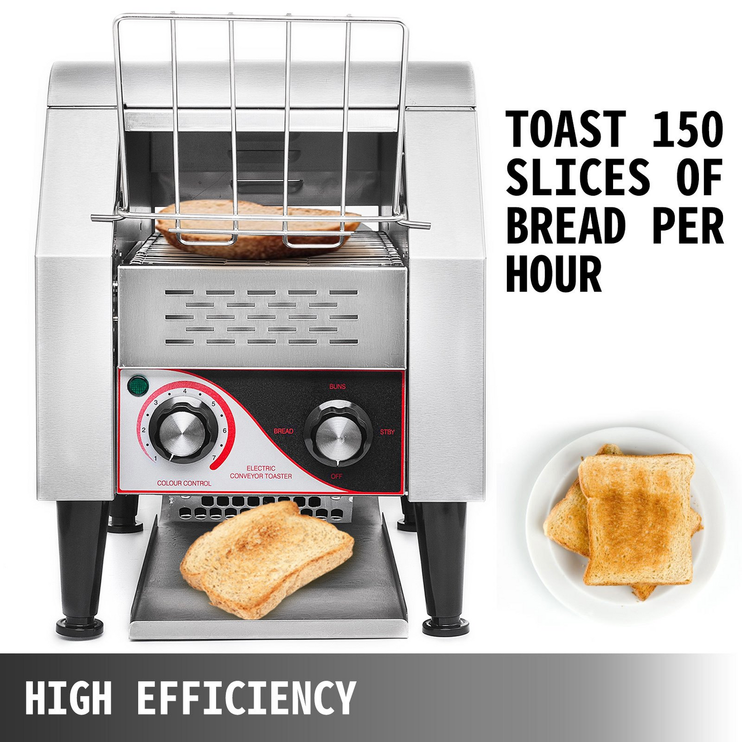 VEVOR Commercial Conveyor Toaster, 150 Slices / Hour, 1340W Stainless Steel Heavy Duty Industrial Toasters w/ 7 Speed Options, Countertop Electric Restaurant Equipment for Bun Bagel Bread Baked Food