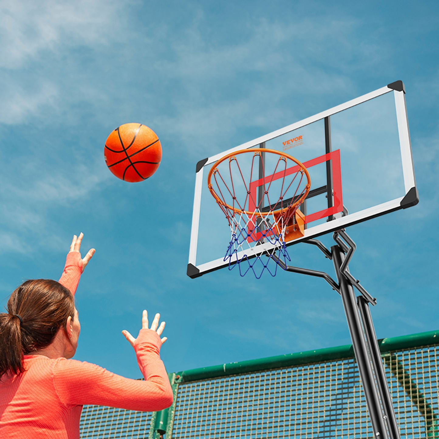 VEVOR Basketball Hoop, 7.6-10 ft Adjustable Height Portable Backboard System, 50 inch Basketball Hoop & Goal, Kids & Adults Basketball Set with Wheels, Stand, and Fillable Base, for Outdoor/Indoor