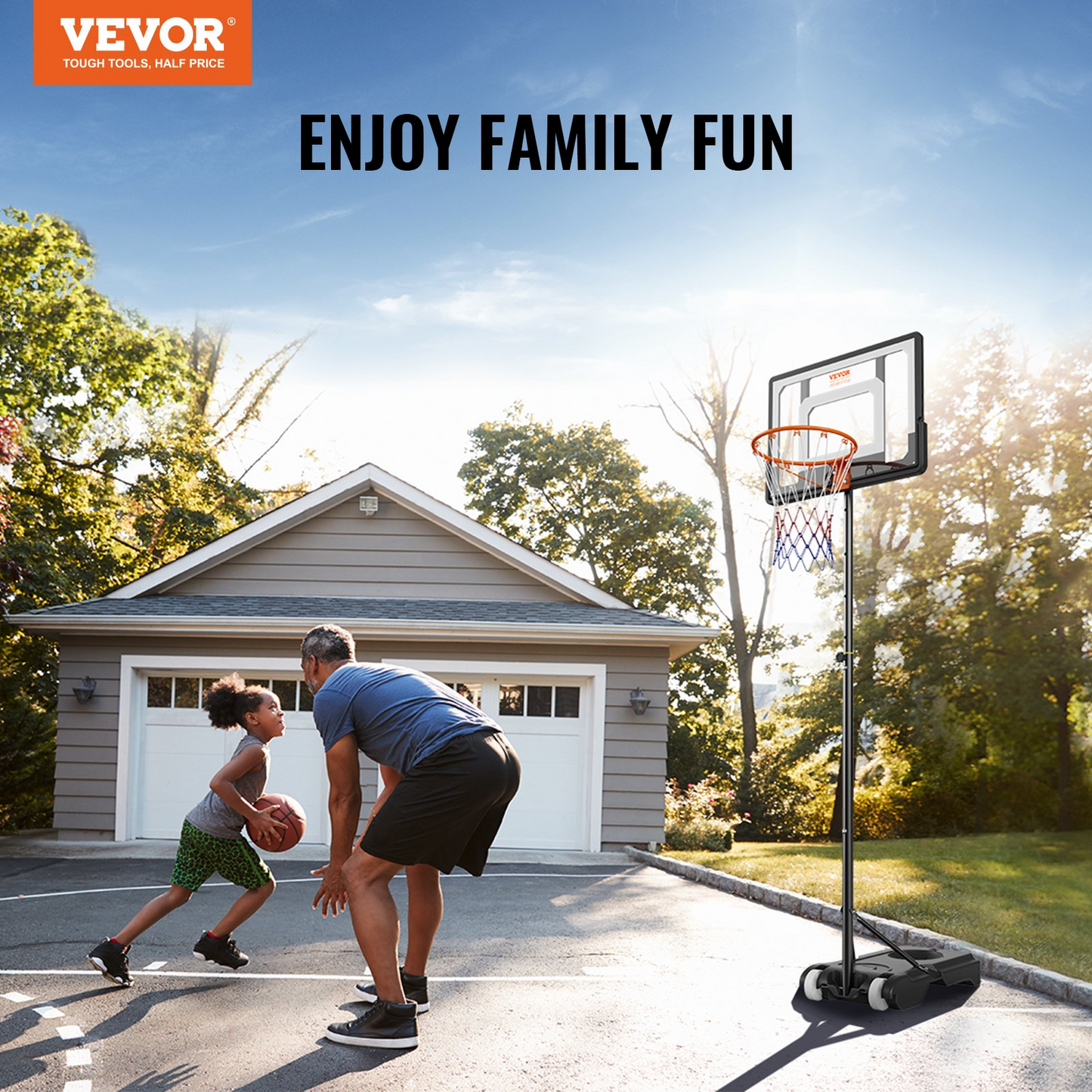 VEVOR Basketball Hoop, 5-7 ft Adjustable Height Portable Backboard System, 32 inch Basketball Hoop & Goal, Kids & Adults Basketball Set with Wheels, Stand, and Fillable Base, for Outdoor/Indoor