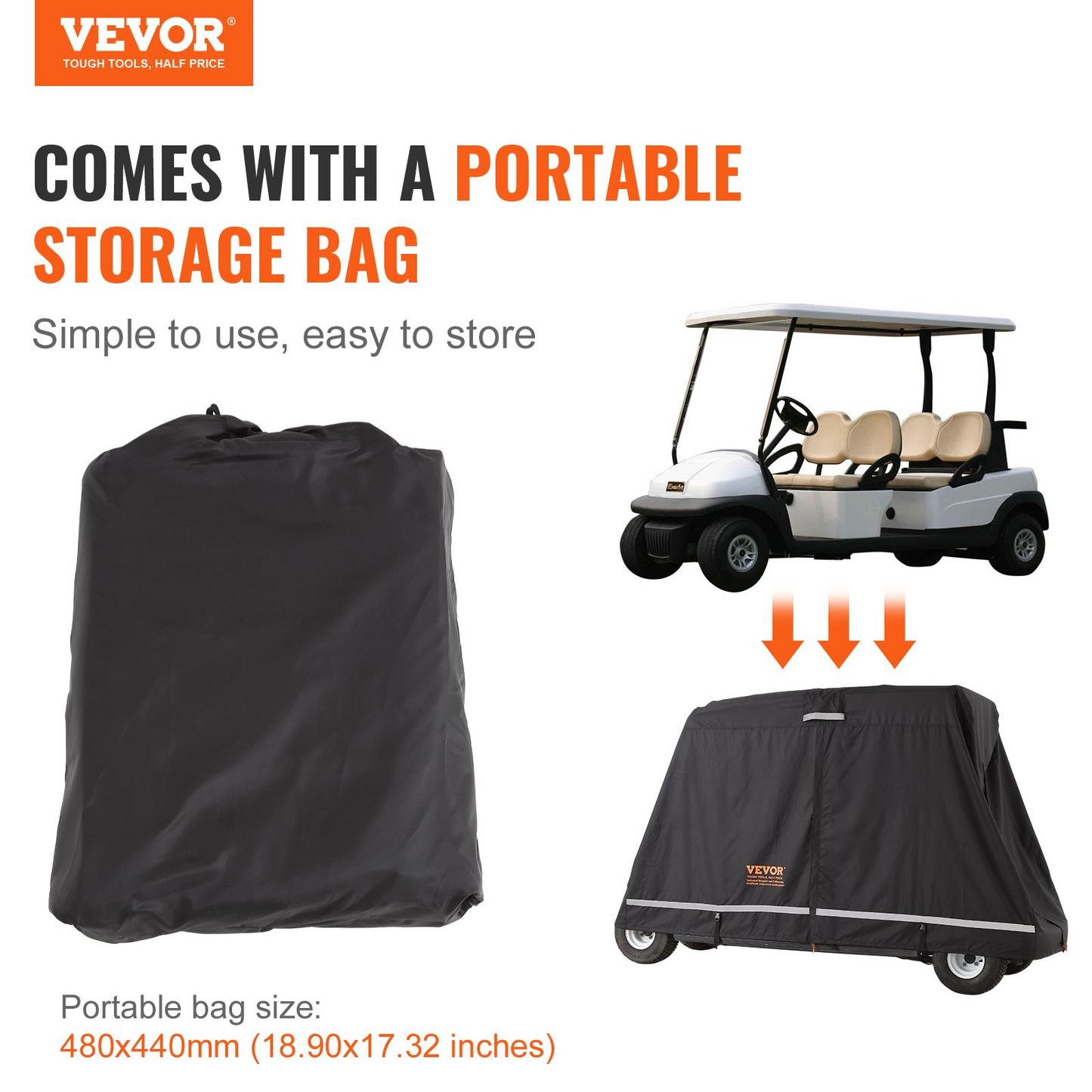 4 Passenger Golf Cart Cover, 600D Polyester Full Cover, Universal Fits for Most Brand Club Car Covers, Waterproof, Sunproof, and Dustproof Outdoor Golf Cart Cover with Three Zipper Doors, Black