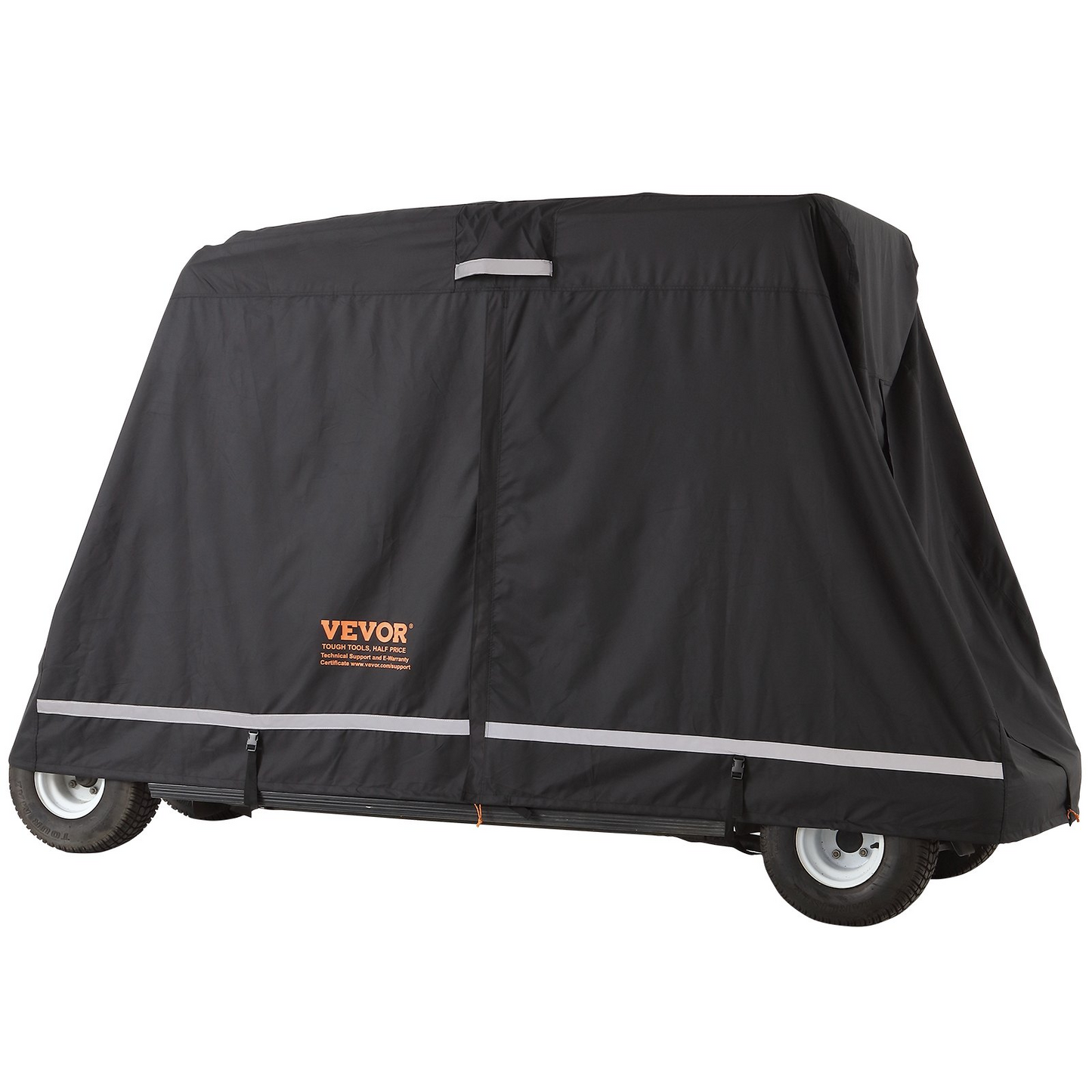 4 Passenger Golf Cart Cover, 600D Polyester Full Cover, Universal Fits for Most Brand Club Car Covers, Waterproof, Sunproof, and Dustproof Outdoor Golf Cart Cover with Three Zipper Doors, Black