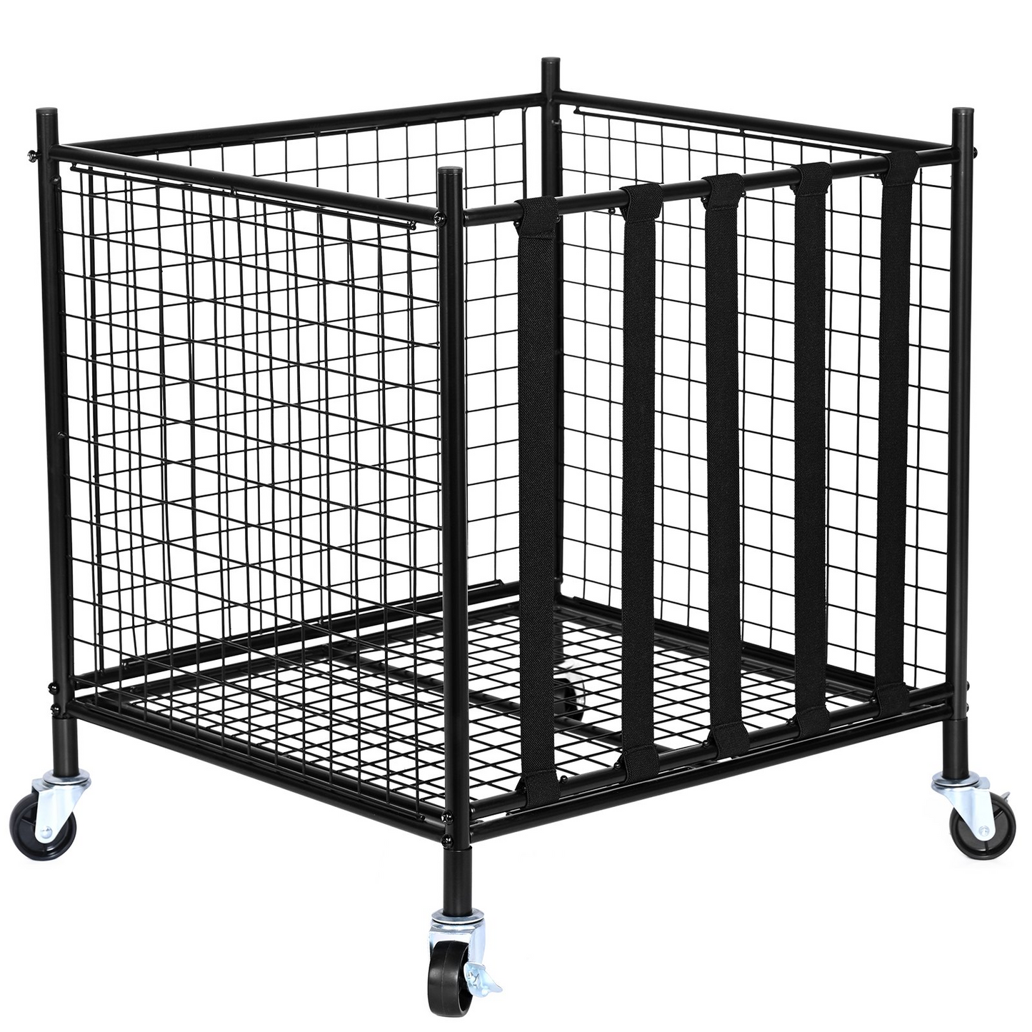 VEVOR Rolling Sports Ball Storage Cart, Lockable Basketball Cage with Elastic Straps, Sport Equipment Holder Organizer for Indoor Outdoor, Steel Storage Rack for Garages, Playgroup, Gym and Schools