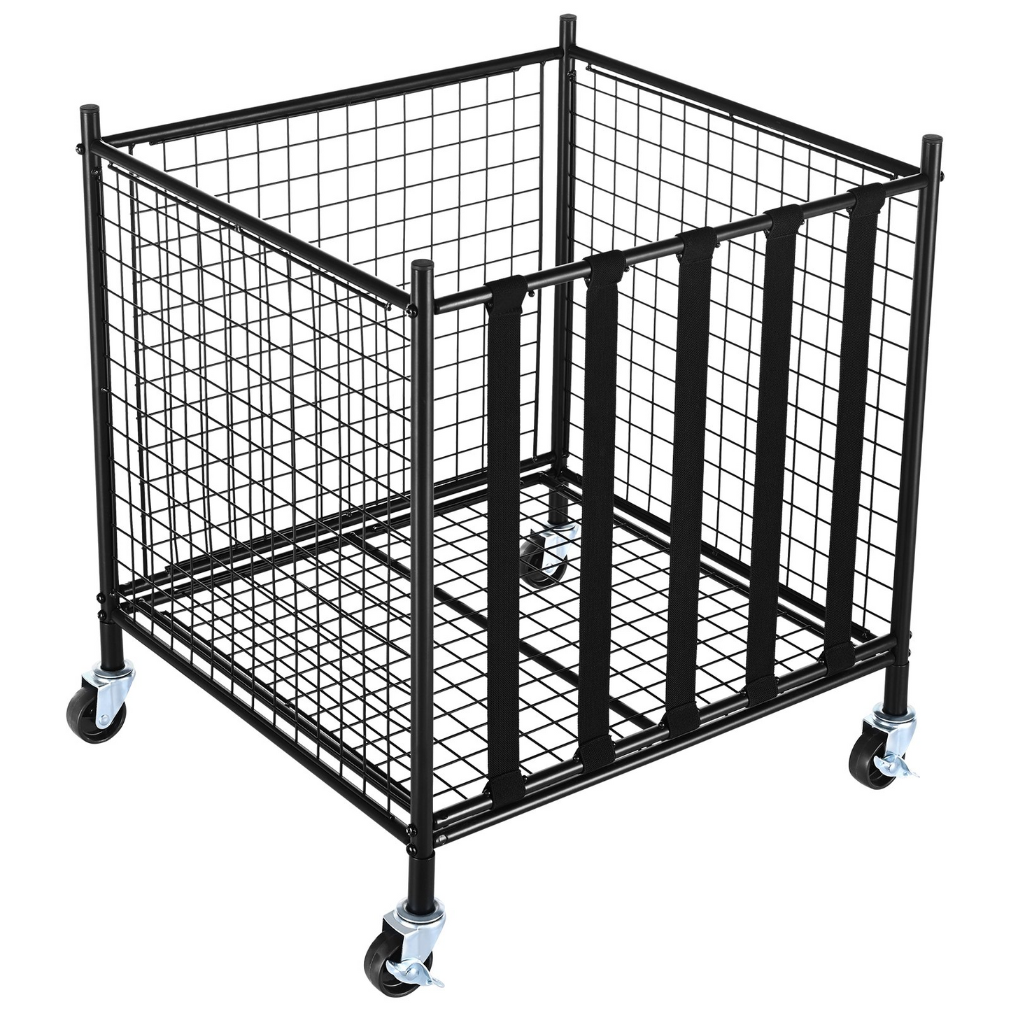 VEVOR Rolling Sports Ball Storage Cart, Lockable Basketball Cage with Elastic Straps, Sport Equipment Holder Organizer for Indoor Outdoor, Steel Storage Rack for Garages, Playgroup, Gym and Schools