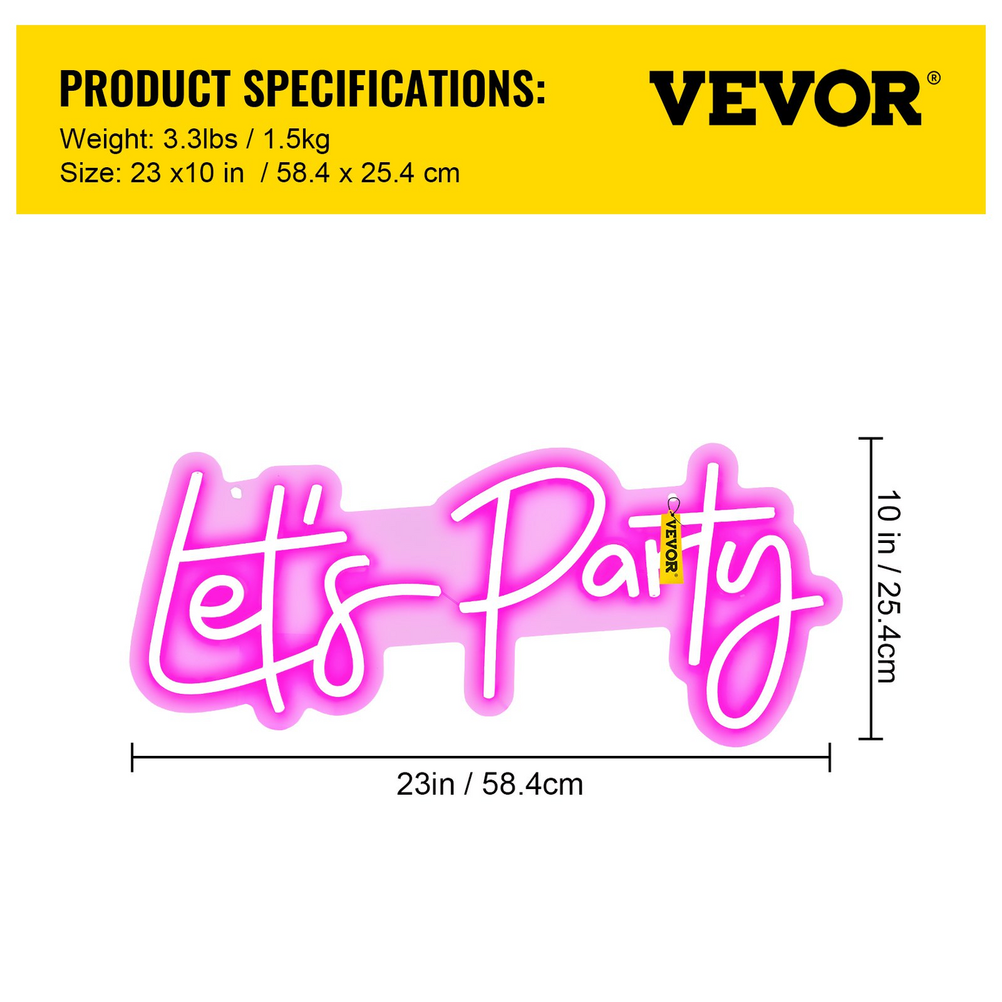 VEVOR Let's Party Neon Sign, 23"X10" Neon Sign for Wall Decor, Adjustable Brightness Pink Neon Light Sign with Remote Control and Power Adapter, for Party/Wedding Celebration/Home Decoration