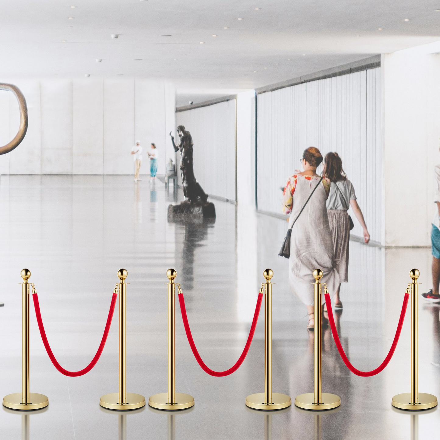 VEVOR Velvet Ropes and Posts, 5 ft/1.5 m Red Rope, Stainless Steel Gold Stanchion with Ball Top, Red Crowd Control Barrier Used for Theaters, Party, Wedding, Exhibition, Ticket Offices Pack Sets (6)