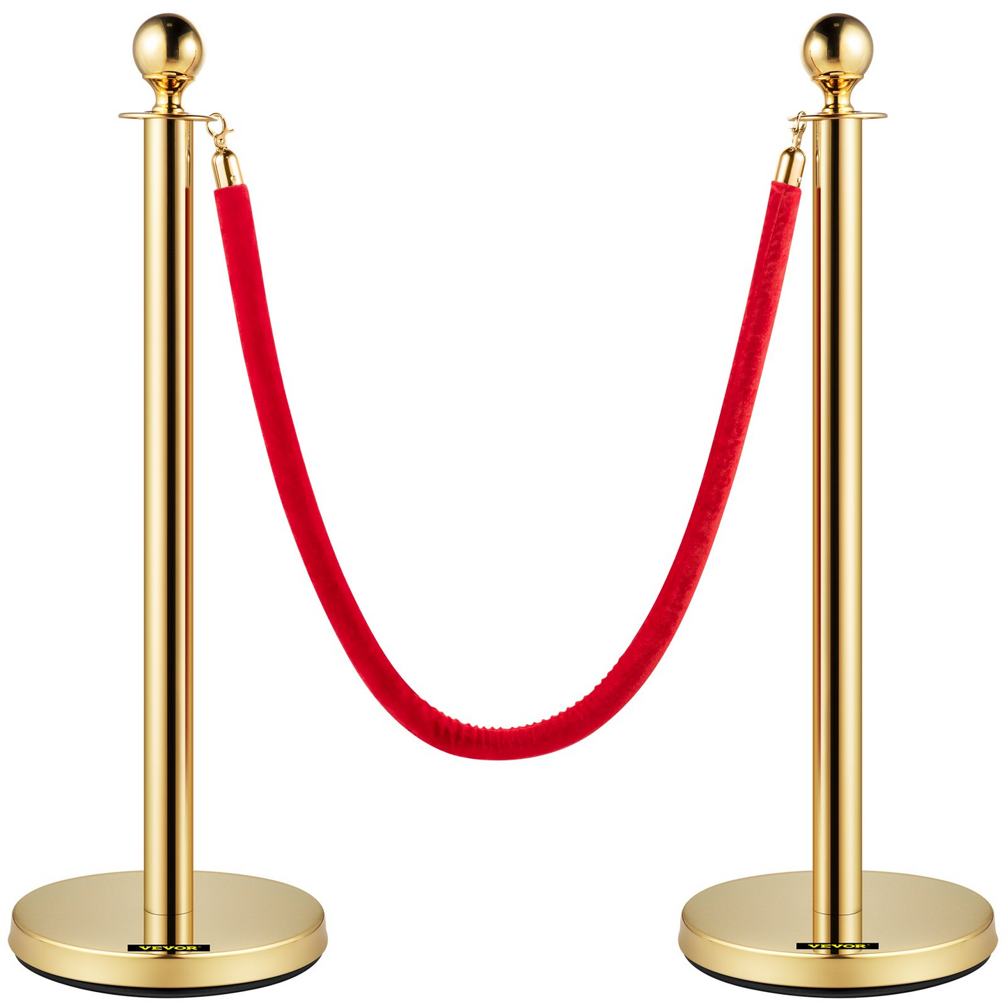 VEVOR Velvet Ropes and Posts, 5 ft/1.5 m Red Rope, Stainless Steel Gold Stanchion with Ball Top, Red Crowd Control Barrier Used for Theaters, Party, Wedding, Exhibition, Ticket Offices Pack Sets (6)