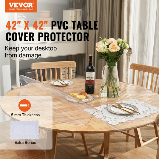 Clear Table Cover Protector, 42 inch/1068 mm Round Table Cover, 1.5 mm Thick PVC Plastic Tablecloth, Waterproof Desktop Protector for Writing Desk, Coffee Table, Dining Room Table