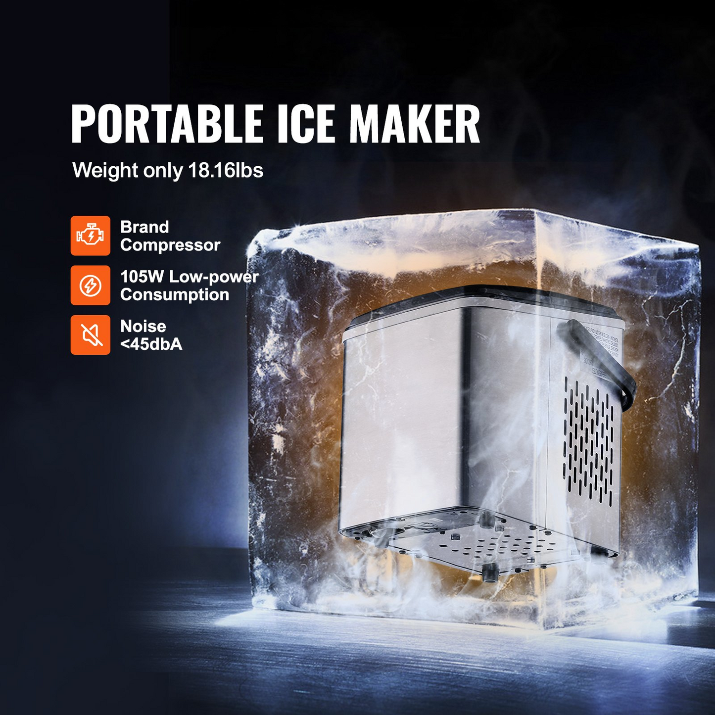 Countertop Ice Maker, 9 Cubes Ready in 7 Mins, 26lbs in 24Hrs, Self-Cleaning Portable Ice Maker with Ice Scoop and Basket, Stainless Steel Ice Machine with 2 Size Bullet Ice for Home Kitchen Bar