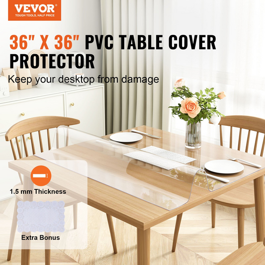 Clear Table Cover Protector, 36"x36"/916 x 916 mm Table Cover, 1.5 mm Thick PVC Plastic Tablecloth, Waterproof Desktop Protector for Writing Desk, Coffee Table, Dining Room Table