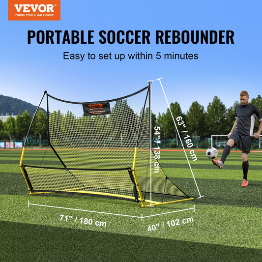 Soccer Trainer, 2-IN-1 Portable Soccer Rebounder Net, 71"x40" Iron Soccer Practice Equipment, Sports Football Rebounder Wall with Portable Bag, Perfect for Team Solo Training, Passing, Volley