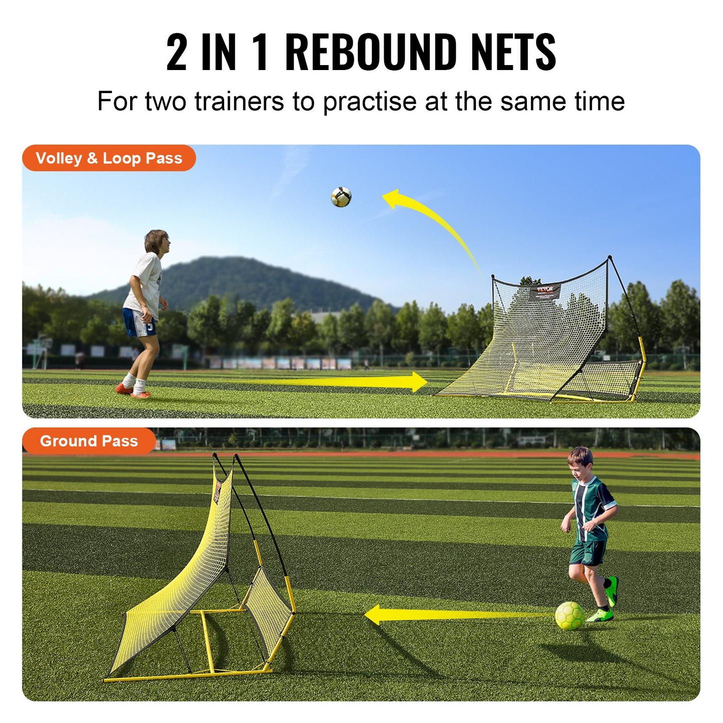 Soccer Trainer, 2-IN-1 Portable Soccer Rebounder Net, 71"x40" Iron Soccer Practice Equipment, Sports Football Rebounder Wall with Portable Bag, Perfect for Team Solo Training, Passing, Volley